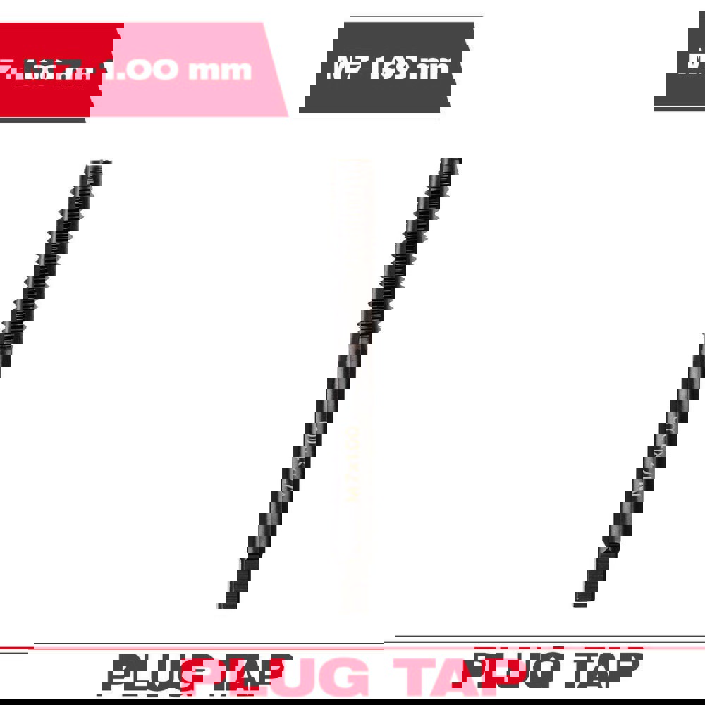 Straight Flute Taps; Tap Type: Straight Flute ; Thread Size (mm): M7x1 ; Chamfer: Plug ; Material: High-Carbon Steel ; Coating/Finish: Black Oxide ; Thread Direction: Right Hand